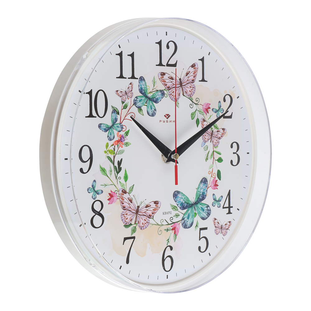 Часы настенные круг d=25см, основание белое "Венок из бабочек", арт.2524-141, арт.№ 581-374