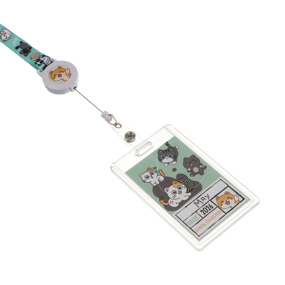 Чехол для карты, бейджа "Единорожка/Котики" 6,5х10,5см, вкладыш с наклейками, шнурок с караб., ПС, арт.№ 524-307