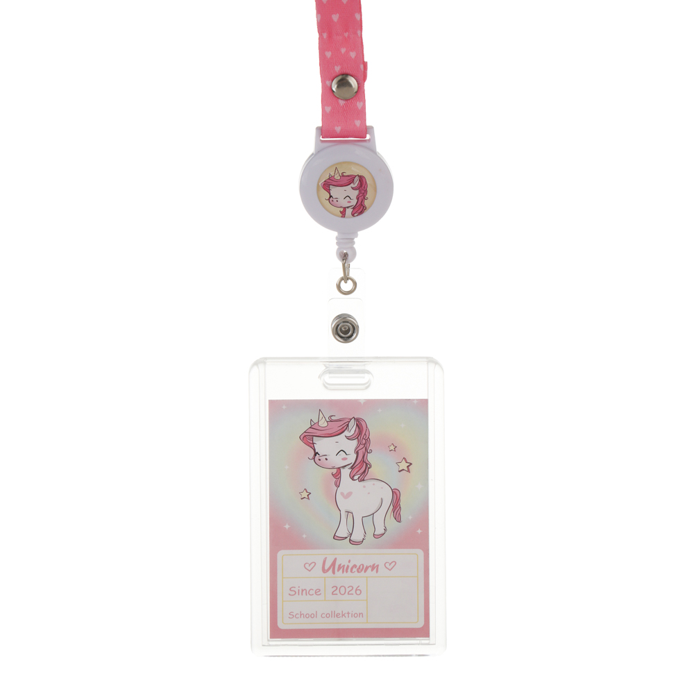 Чехол для карты, бейджа "Единорожка/Котики" 6,5х10,5см, вкладыш с наклейками, шнурок с караб., ПС, арт.№ 524-307