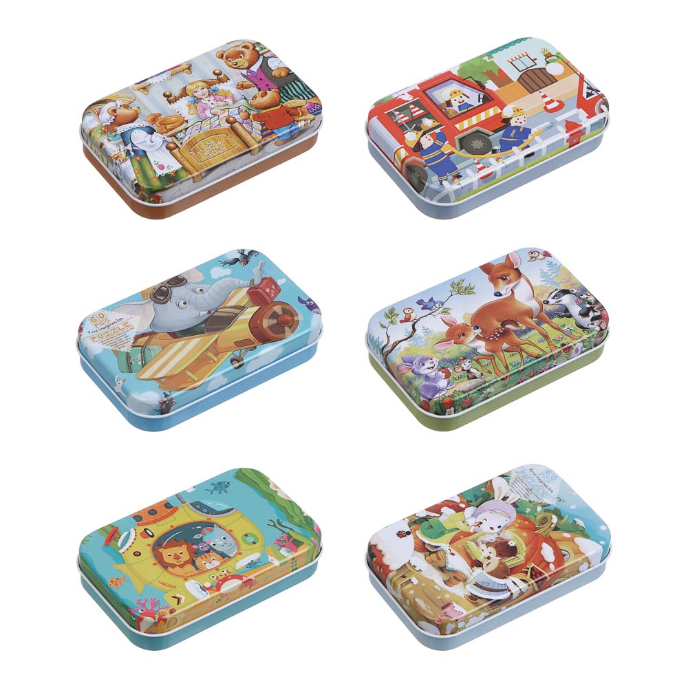 Пазлы в коробочке, 60 элементов, картон, металл, арт.№ 262-553