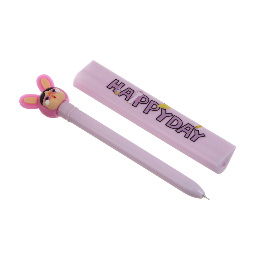 Ручка гелевая синяя 0,5мм, с линейкой, 2 в 1, "Беби ушки", 4 вида, арт.№ 591-287