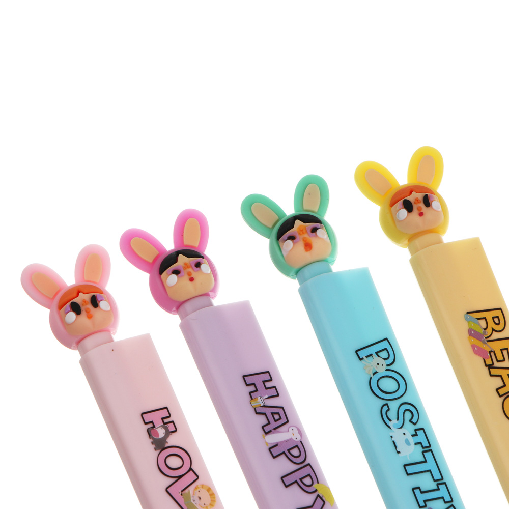 Ручка гелевая синяя 0,5мм, с линейкой, 2 в 1, "Беби ушки", 4 вида, арт.№ 591-287