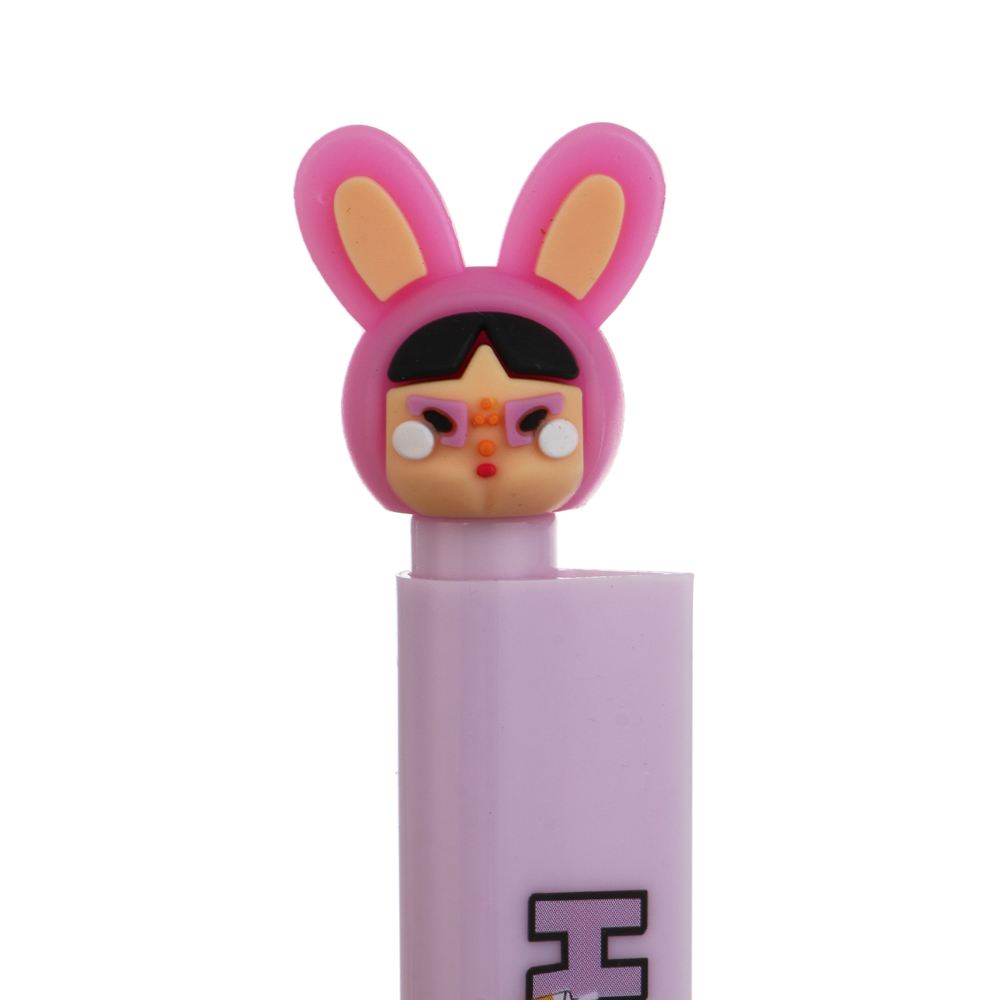 Ручка гелевая синяя 0,5мм, с линейкой, 2 в 1, "Беби ушки", 4 вида, арт.№ 591-287