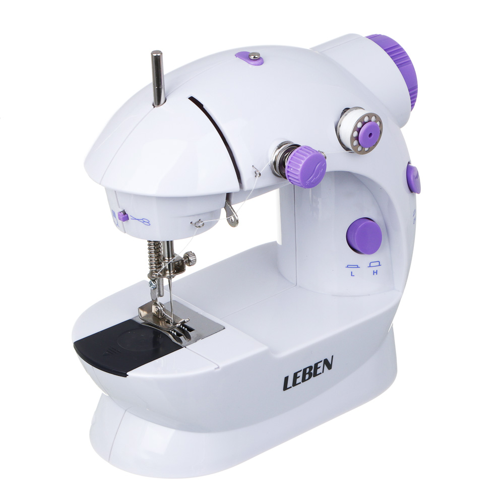 LEBEN Швейная машинка, 6 Вт, полуавтомат, 2 скорости, 4xАА или 220 В, белая, 195х125х200мм, арт.№ 248-020