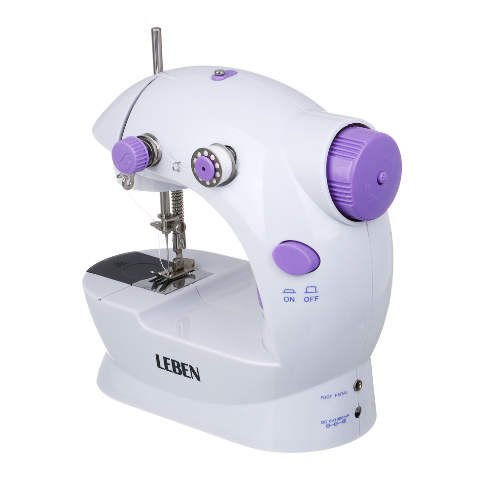 LEBEN Швейная машинка, 6 Вт, полуавтомат, 2 скорости, 4xАА или 220 В, белая, 195х125х200мм, арт.№ 248-020