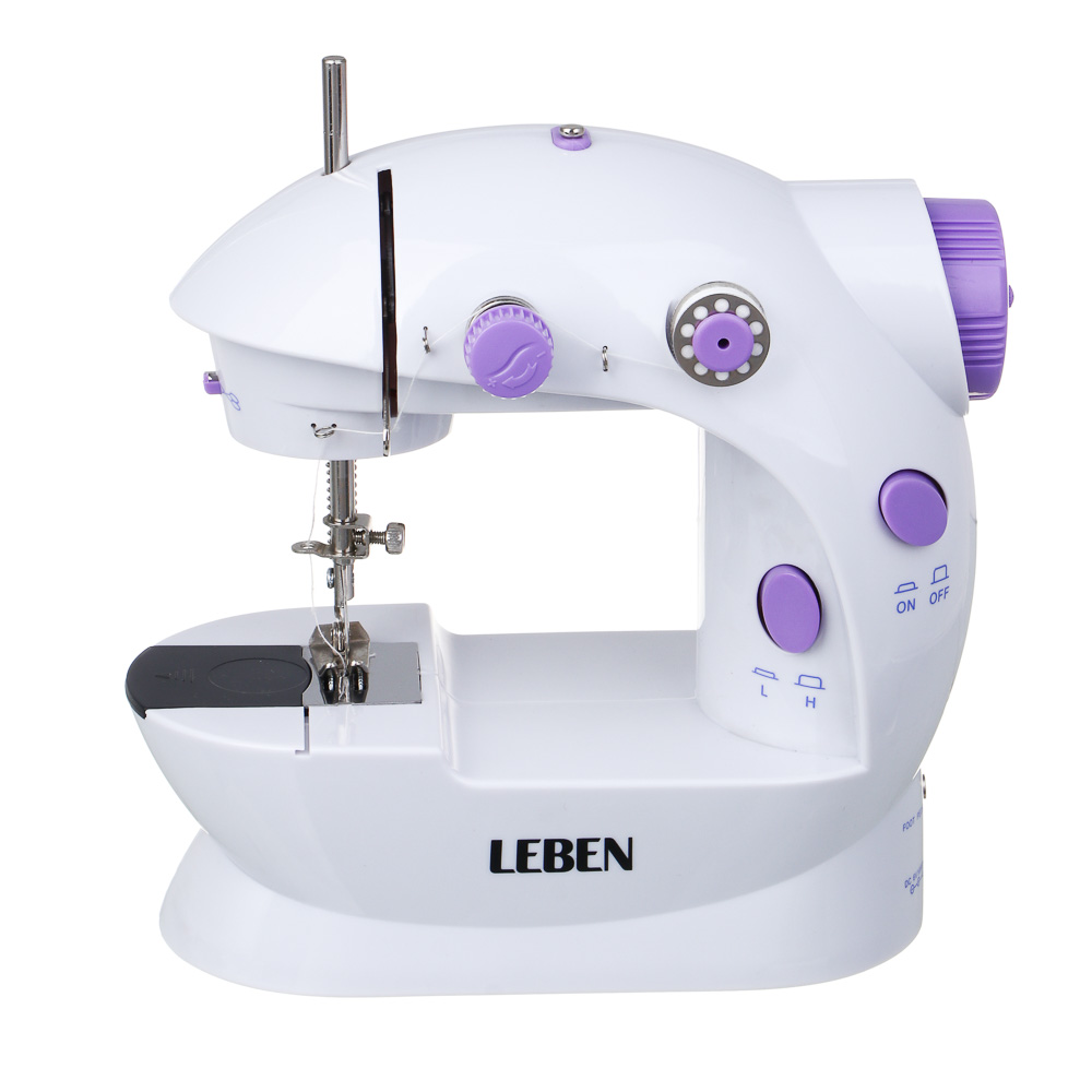 LEBEN Швейная машинка, 6 Вт, полуавтомат, 2 скорости, 4xАА или 220 В, белая, 195х125х200мм, арт.№ 248-020