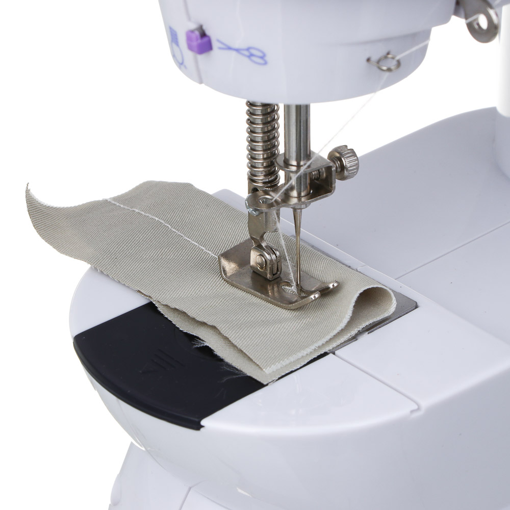 LEBEN Швейная машинка, 6 Вт, полуавтомат, 2 скорости, 4xАА или 220 В, белая, 195х125х200мм, арт.№ 248-020