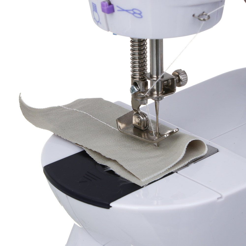 LEBEN Швейная машинка, 6 Вт, полуавтомат, 2 скорости, 4xАА или 220 В, белая, 195х125х200мм, арт.№ 248-020