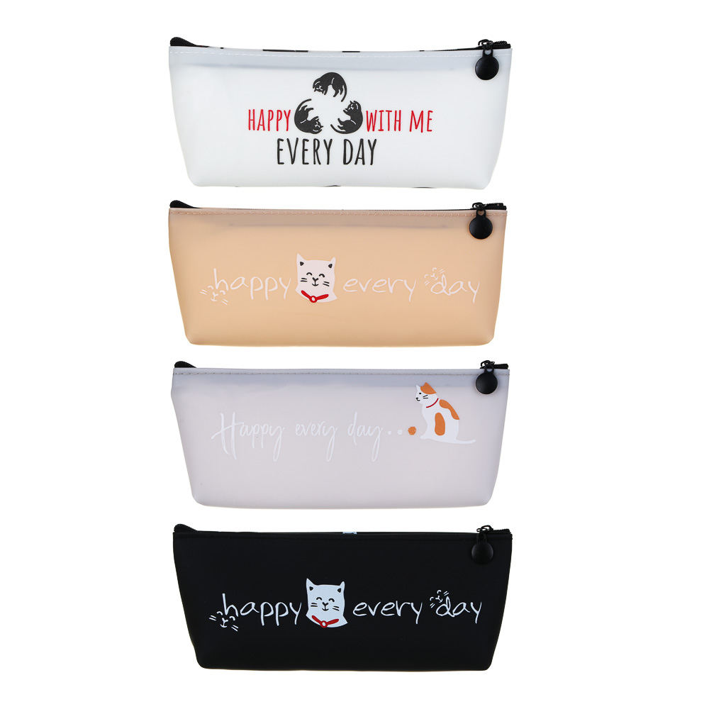 Пенал школьный прямоугольный на молнии, 20х8х3,5 см, 1 отделение, силиконовый ПВХ, 4 дизайна, арт.№ 238-434