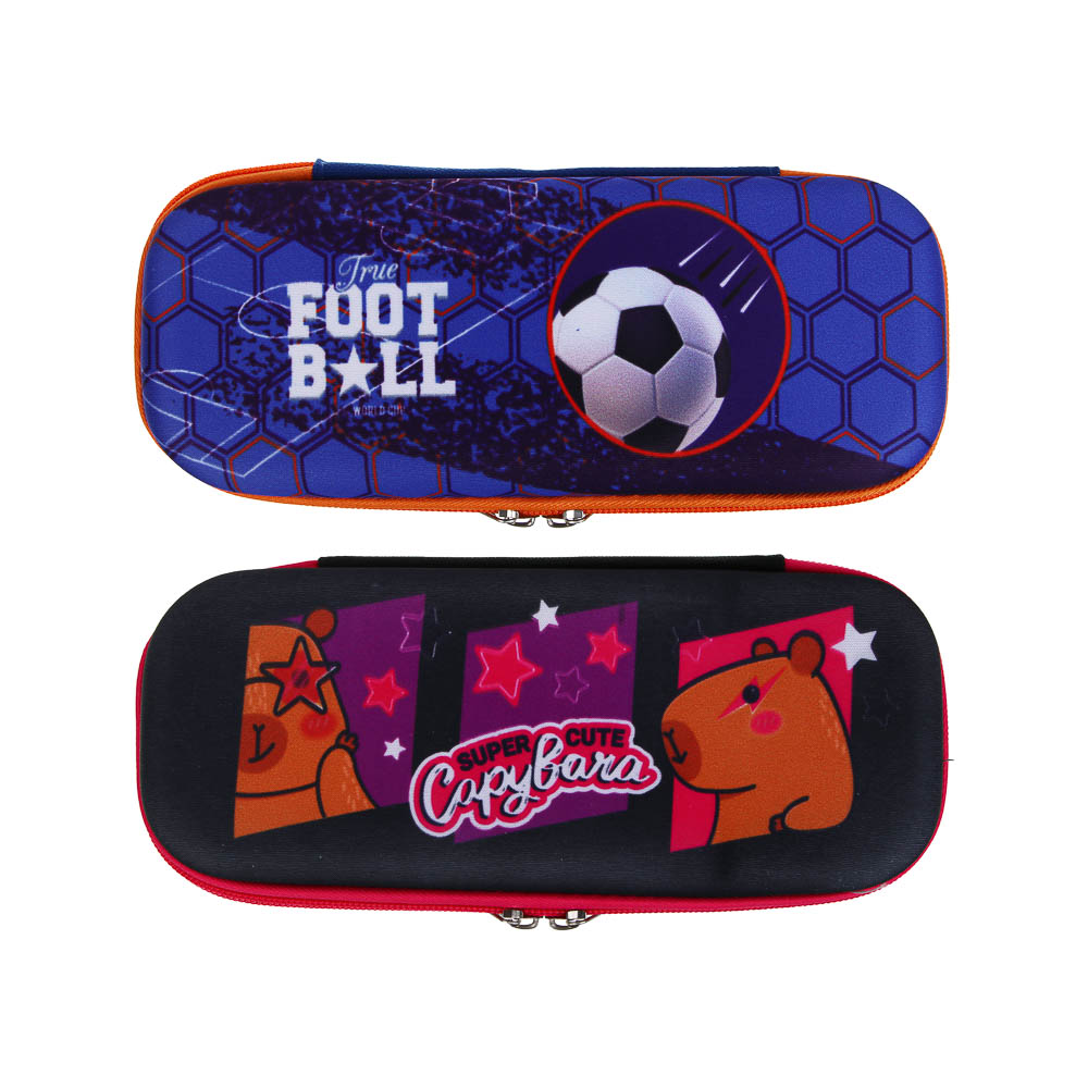 Пенал жесткий овальный, 22,5х10х4,5см, "Капибара/Футбол", 1 отд. на молнии, ЭВА, арт.№ 524-243