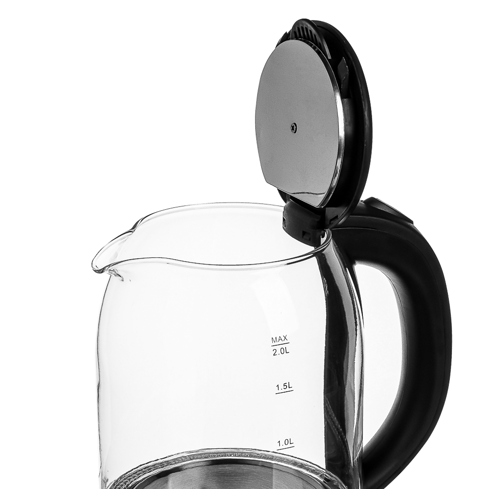 LEBEN Чайник электрический, 1500 Вт, c LED подсветкой, стекло, черный, арт.№ 291-129