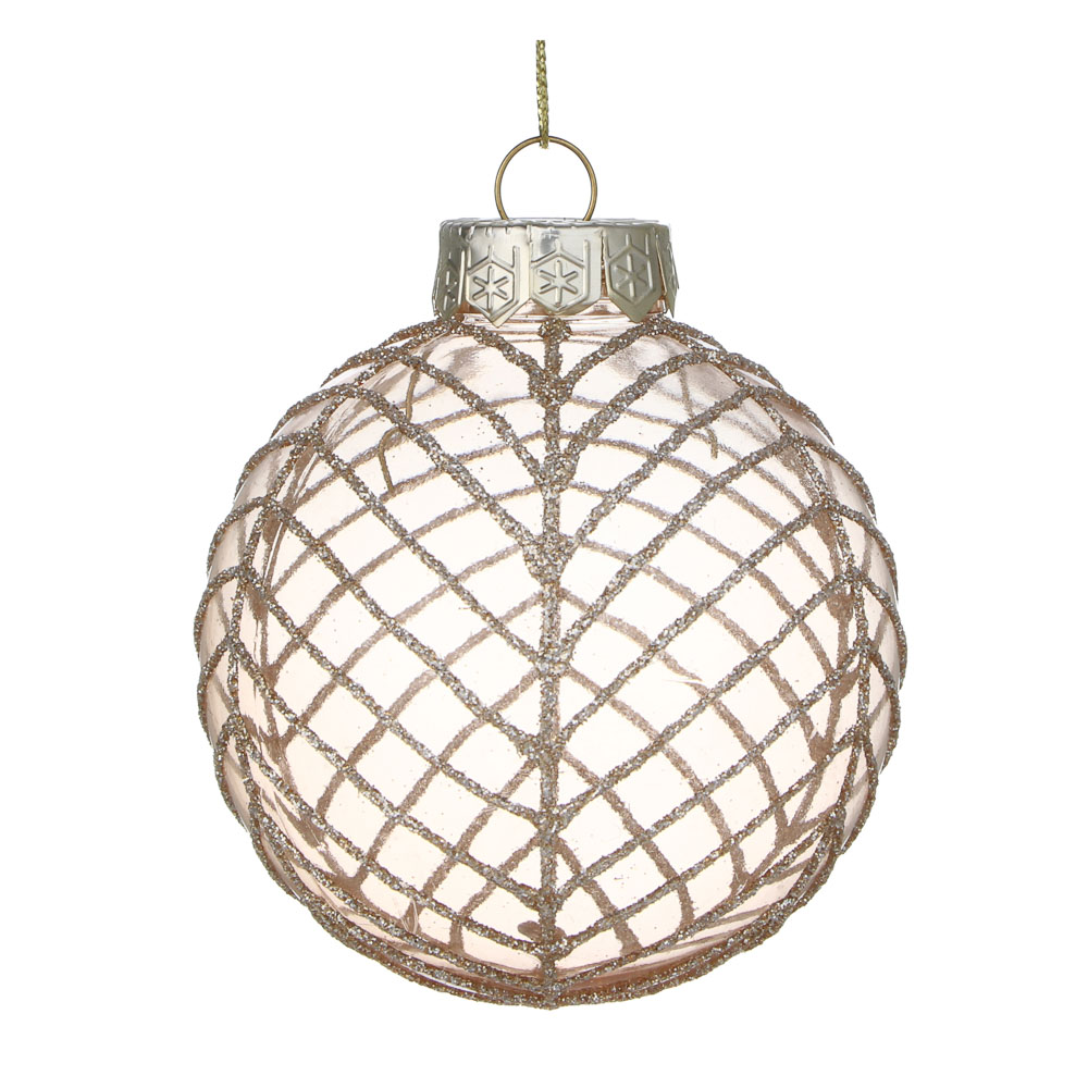 СНОУ БУМ Шар пластик 8 см, жемчужный, прозрачный с узором, арт.№ 373-638