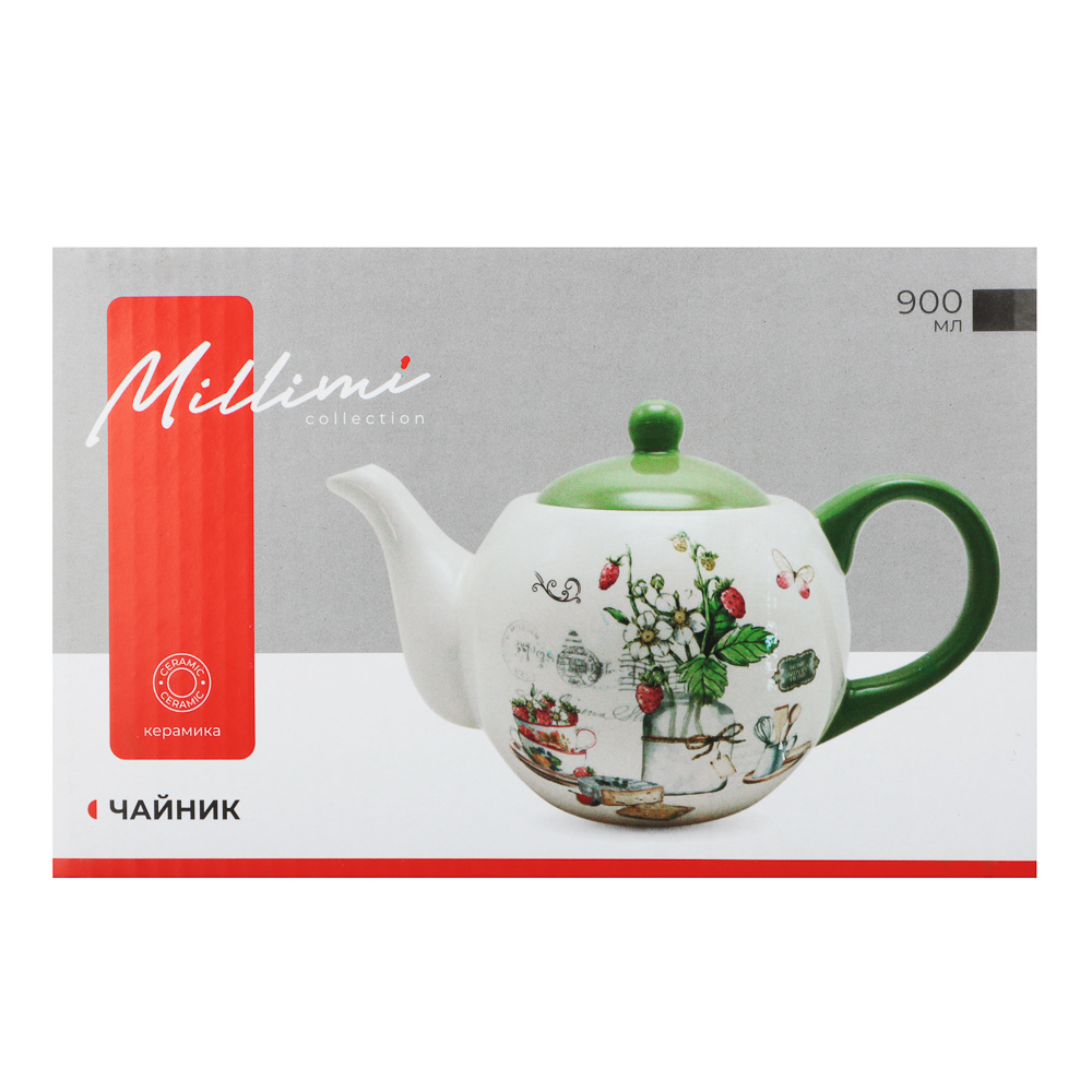 MILLIMI Земляника Чайник, 900мл, керамика, арт.№ 824-201