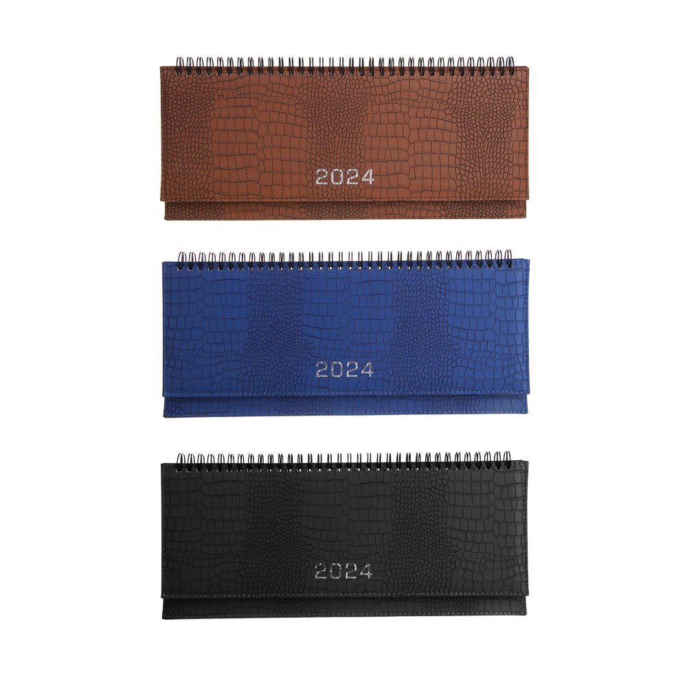 Планинг настол.на 2024 "КРОКО", 31x14,5см, 128 стр., тв.обл., иск.кожа под крокодила, спираль, 3 цв., арт.№ 572-134