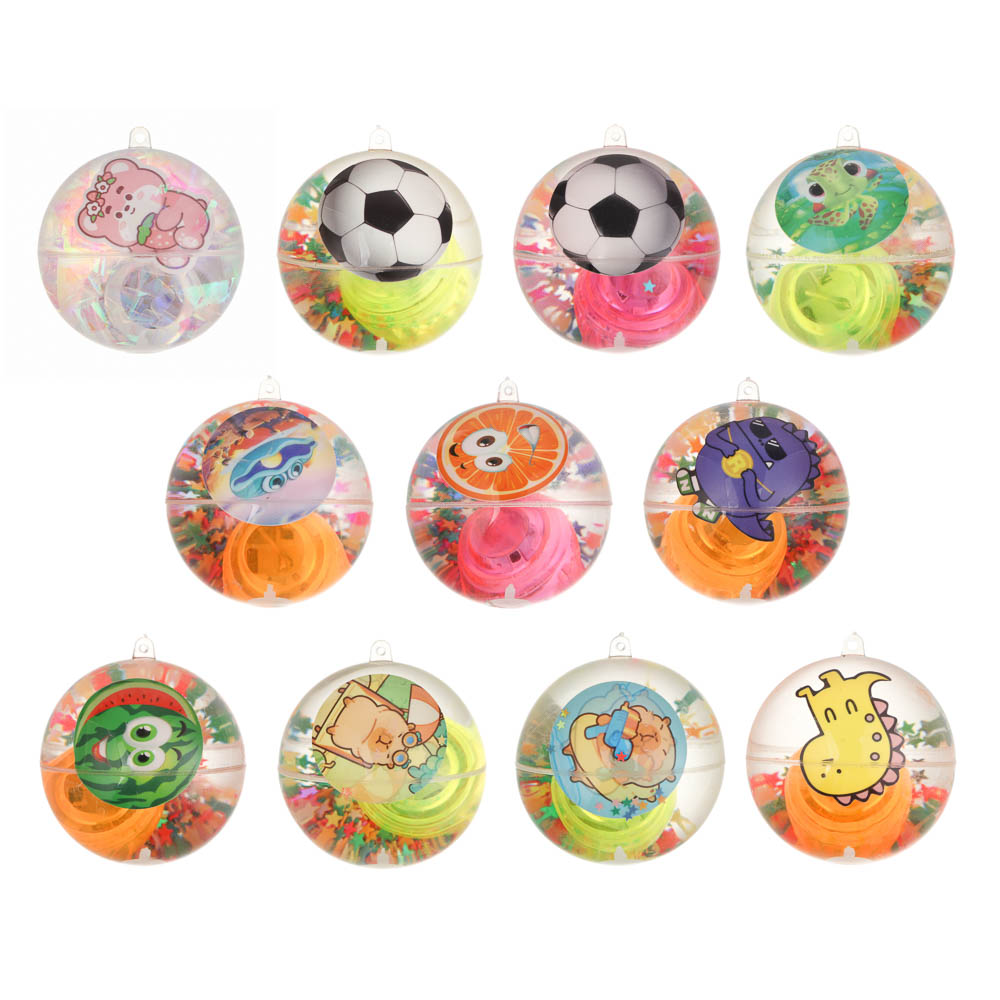 Игрушка мяч с блестками, каучук, PP, вода, d6,5см, 3хLR1130, 6 дизайнов, арт.№ 295-312