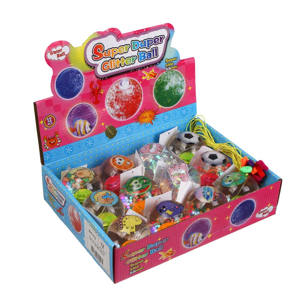 Игрушка мяч с блестками, каучук, PP, вода, d6,5см, 3хLR1130, 6 дизайнов, арт.№ 295-312