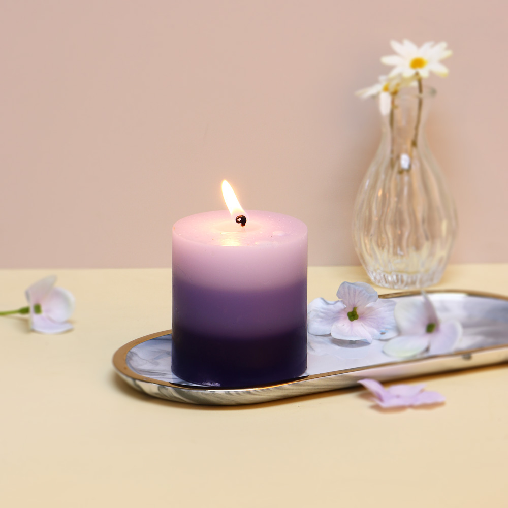 LADECOR Свеча ароматическая, парафин, градиент, 7x7,5 см, аромат лаванда, арт.№ 508-840