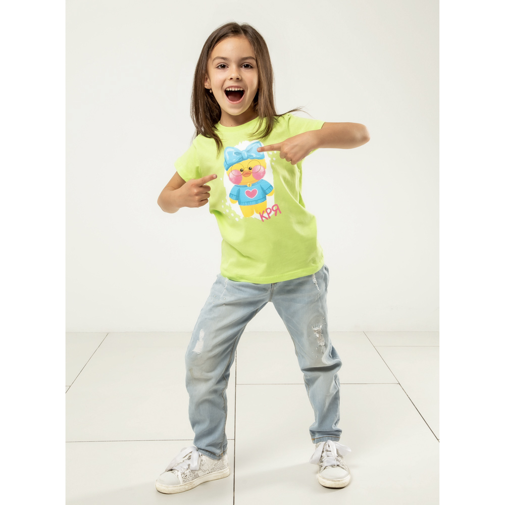 Футболка "ДЕТИ" Кря, хлопок, размер 122, цвет салатовый, арт.№ 830-813