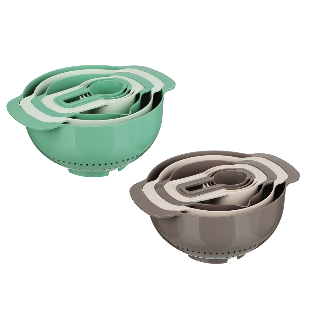 Набор кухонный 7 в 1: дуршлаг 22см, миска мерная 1,2л, миска мерная 0,8л, ложки мерные 4шт, пластик, арт.№ 861-485