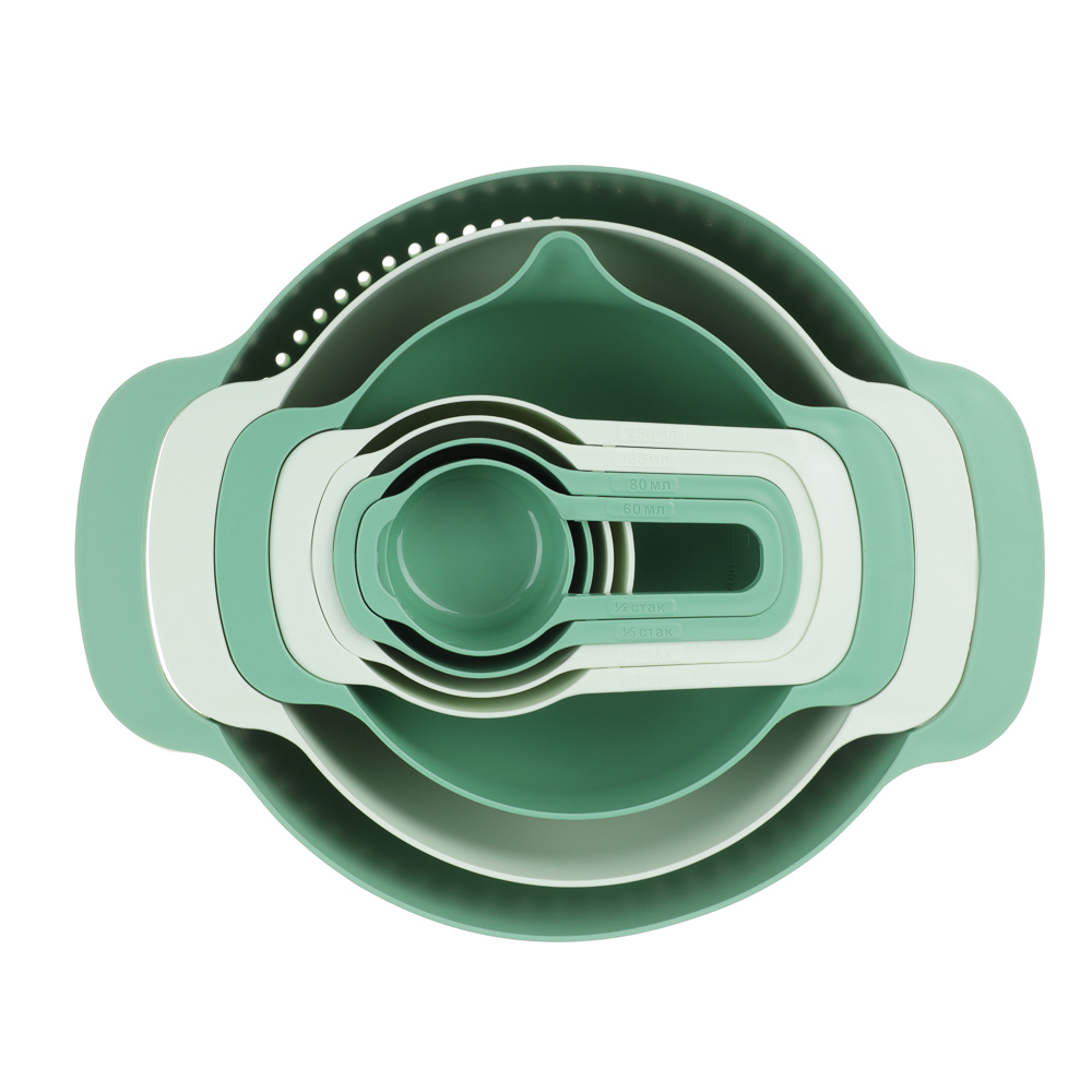 Набор кухонный 7 в 1: дуршлаг 22см, миска мерная 1,2л, миска мерная 0,8л, ложки мерные 4шт, пластик, арт.№ 861-485