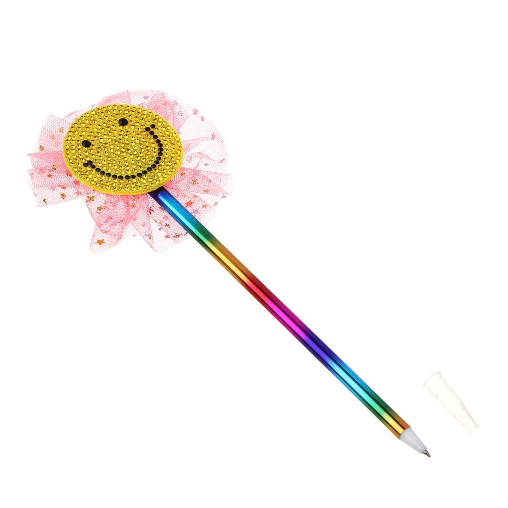 Ручка шариковая синяя, наконечник в форме сердечка/единорога/бабочек, ткань, пластик, корп.17,5 см, 4диз., арт.№ 526-023