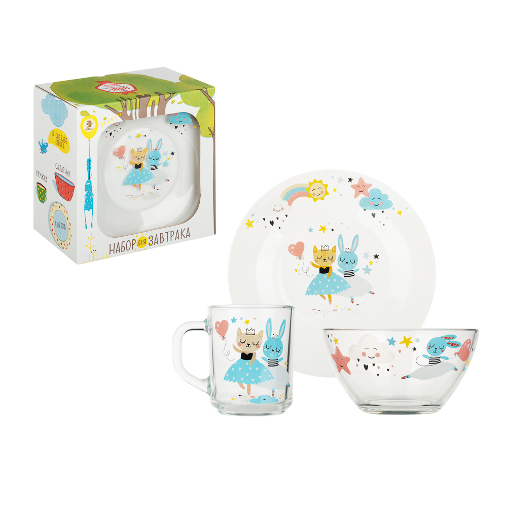 Набор для завтрака "Балерины", 3 предмета: кружка 200мл, салатник 12,7см (0,46л), тарелка 19,6см, арт.№ 829-231