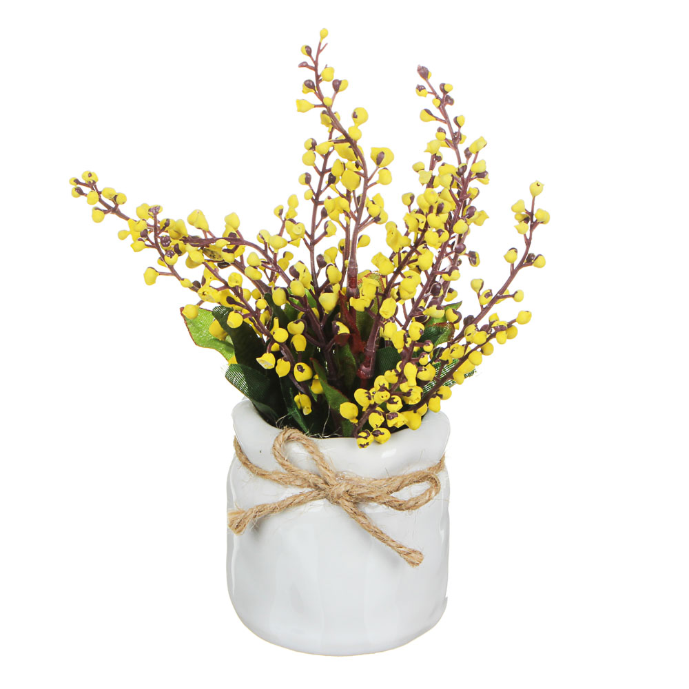 LADECOR Цветы в горшке 15,5х8х8см, полиэстер, керамика, 3 цвета, 2 вида, арт.GRSH-2, арт.№ 501-385