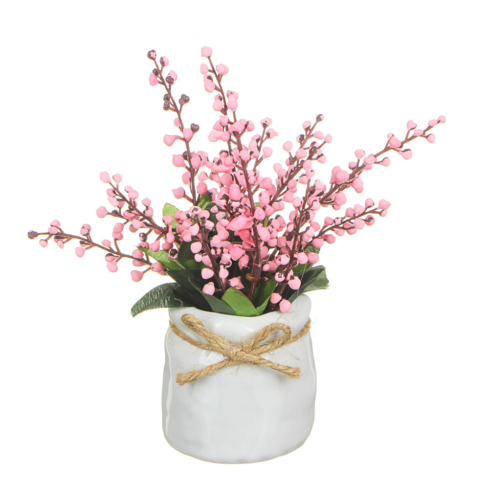 LADECOR Цветы в горшке 15,5х8х8см, полиэстер, керамика, 3 цвета, 2 вида, арт.GRSH-2, арт.№ 501-385