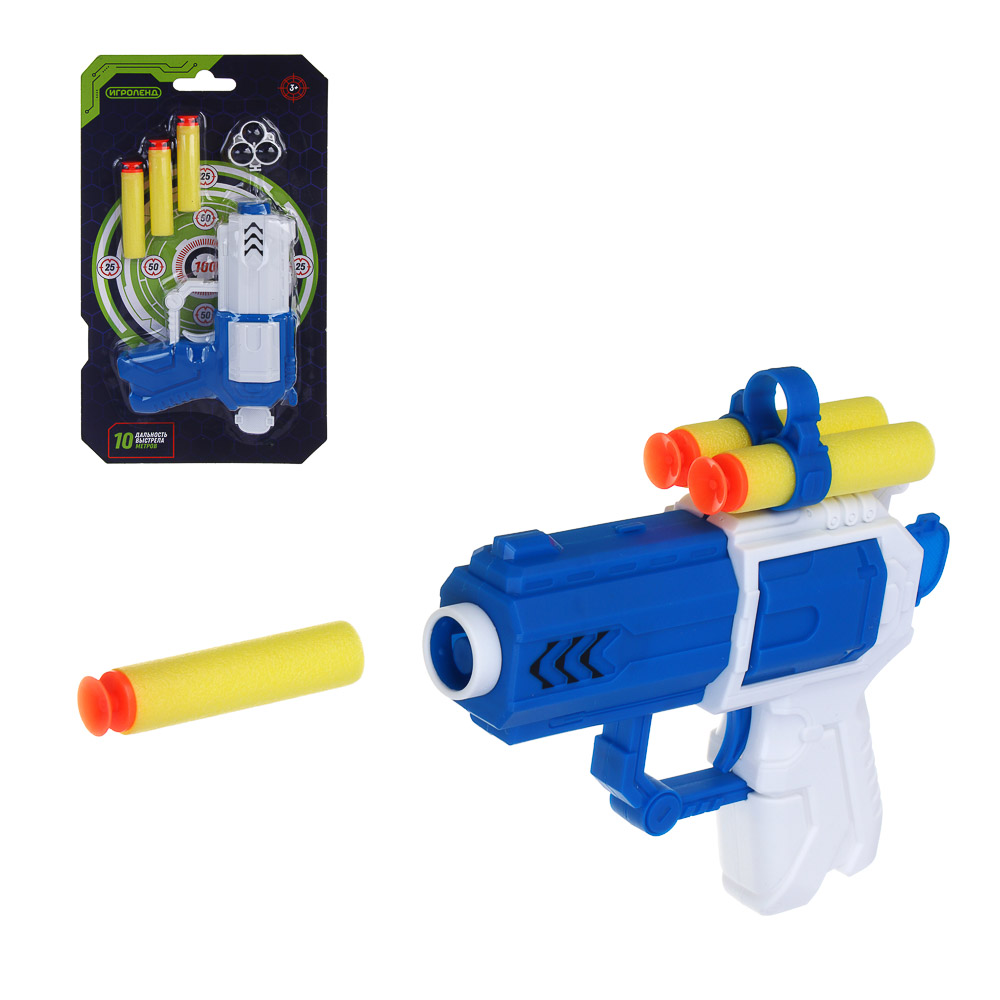 ИГРОЛЕНД Пистолет "Суперстрелок" с присосками 3 шт, ПП, ЭВА, 15х4х26,4 см, 2 дизайна, арт.№ 261-768