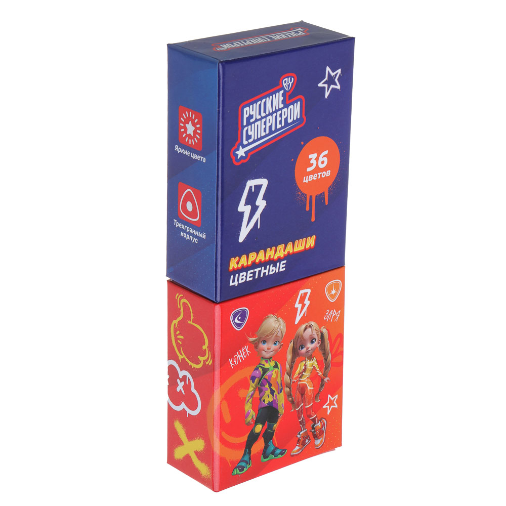 BY Русские Супергерои Карандаши 36цв., 3-хгран., коробка-подставка со съем.верхом, "Джуниор", арт.№ 801-031