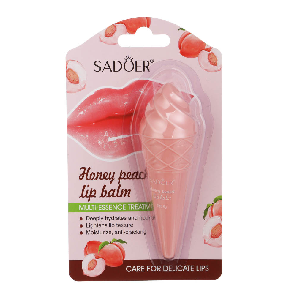 Бальзам для губ питательный с ароматом медового персика тм Sadoer, 6гр, арт.№ 022-215