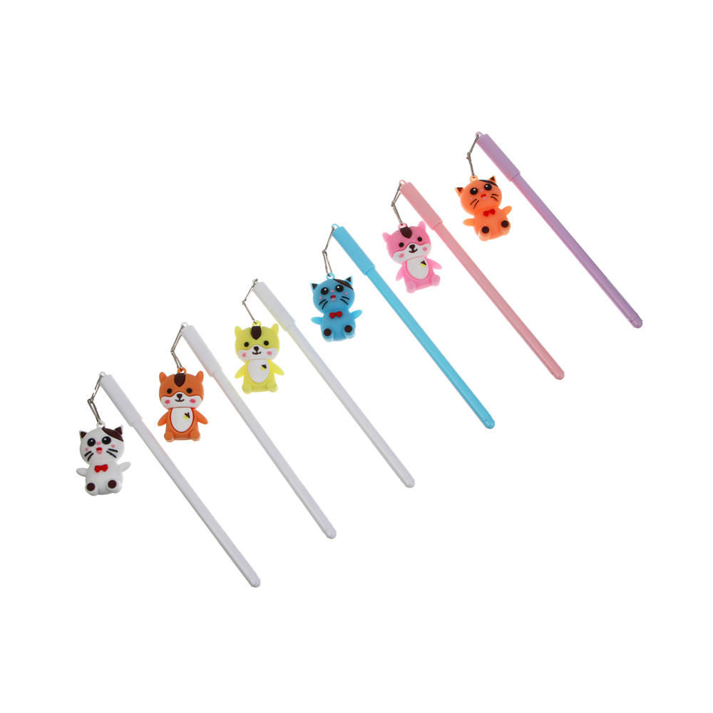 Ручка гелевая черная 0,5мм, с фигуркой "Котики", 6 видов, арт.№ 591-288