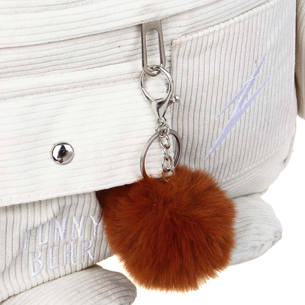 Рюкзак подростковый 44x30x13см, 1 отд., 5 карм., вышивка, декор "мишка", брелок, вельвет, молочный, арт.№ 254-724