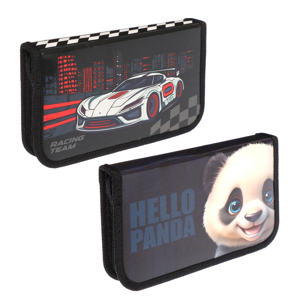 Пенал школьный жесткий прямоугольный "Панда/Рэйсинг Тим ", 1 отделение, 19х11,5 см, ламинированный картон, арт.№ 524-244