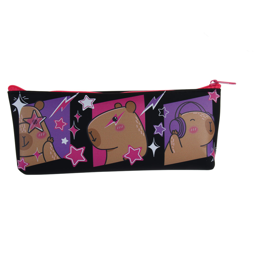 Пенал школьный прямоугольный 20x8x3,5 см, "Капибара", 1 отделение на молнии, силикон, арт.№ 524-245