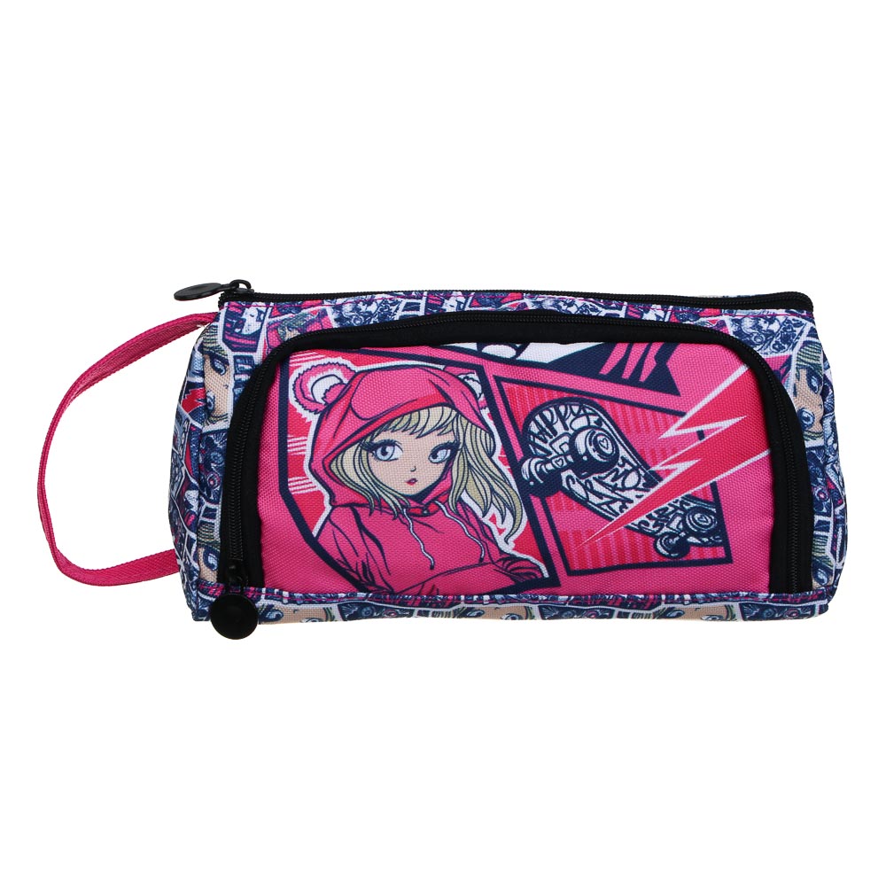 Пенал школьный треугольный 20,5х10х8 см, "Аниме", 2 отделения, полиэстер, объемный до 70 предметов, арт.№ 524-247