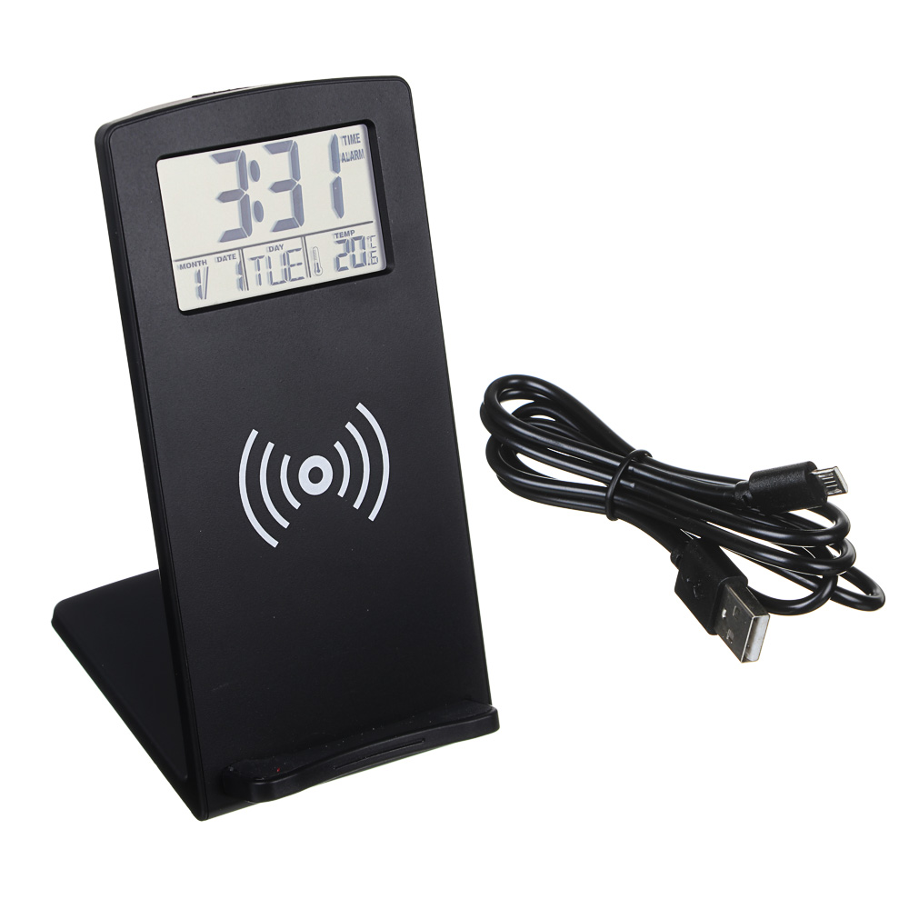 LADECOR CHRONO Будильник электронный 5в1 (беспр.зарядка,часы,дата,тем-ра) USB, 9,8х8х16см,ABS,металл, арт.№ 529-189