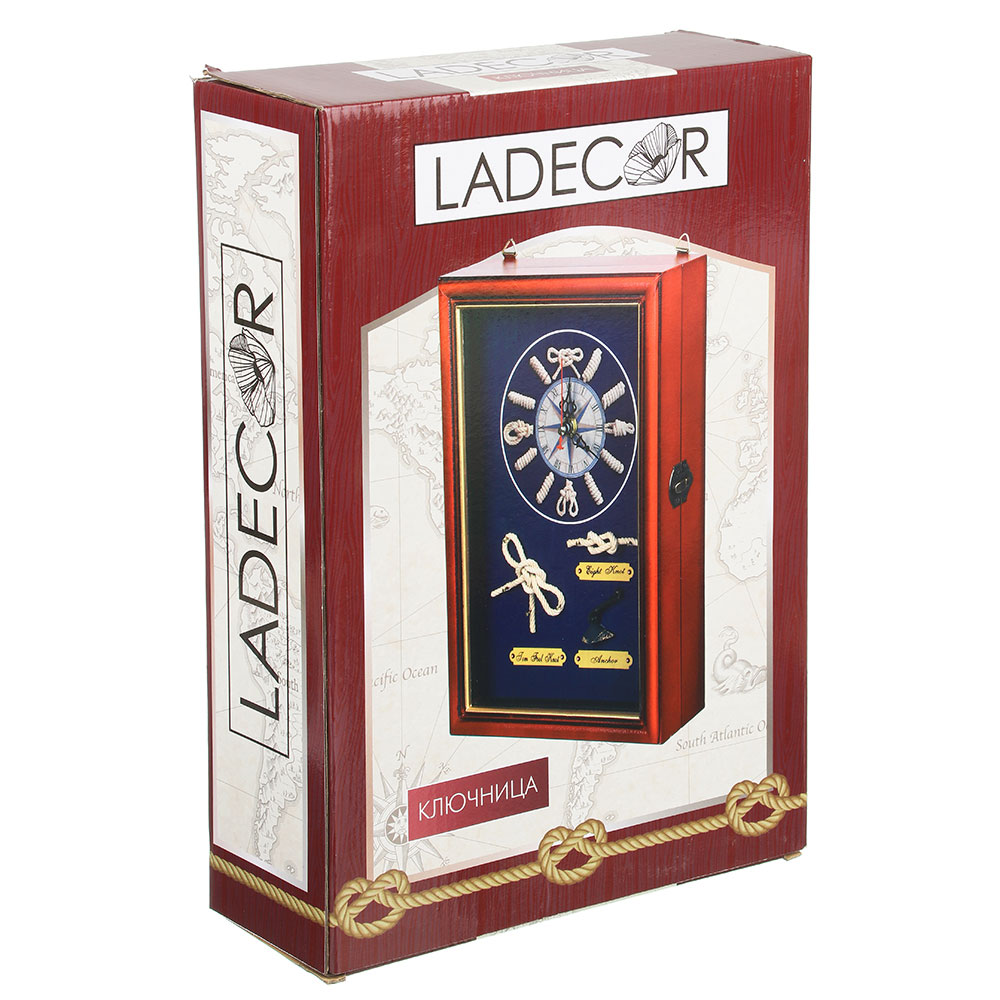 LADECOR Ключница декоративная на 6 крючков, дерево, стекло, 30х20х7см, арт.08-08, арт.№ 510-073