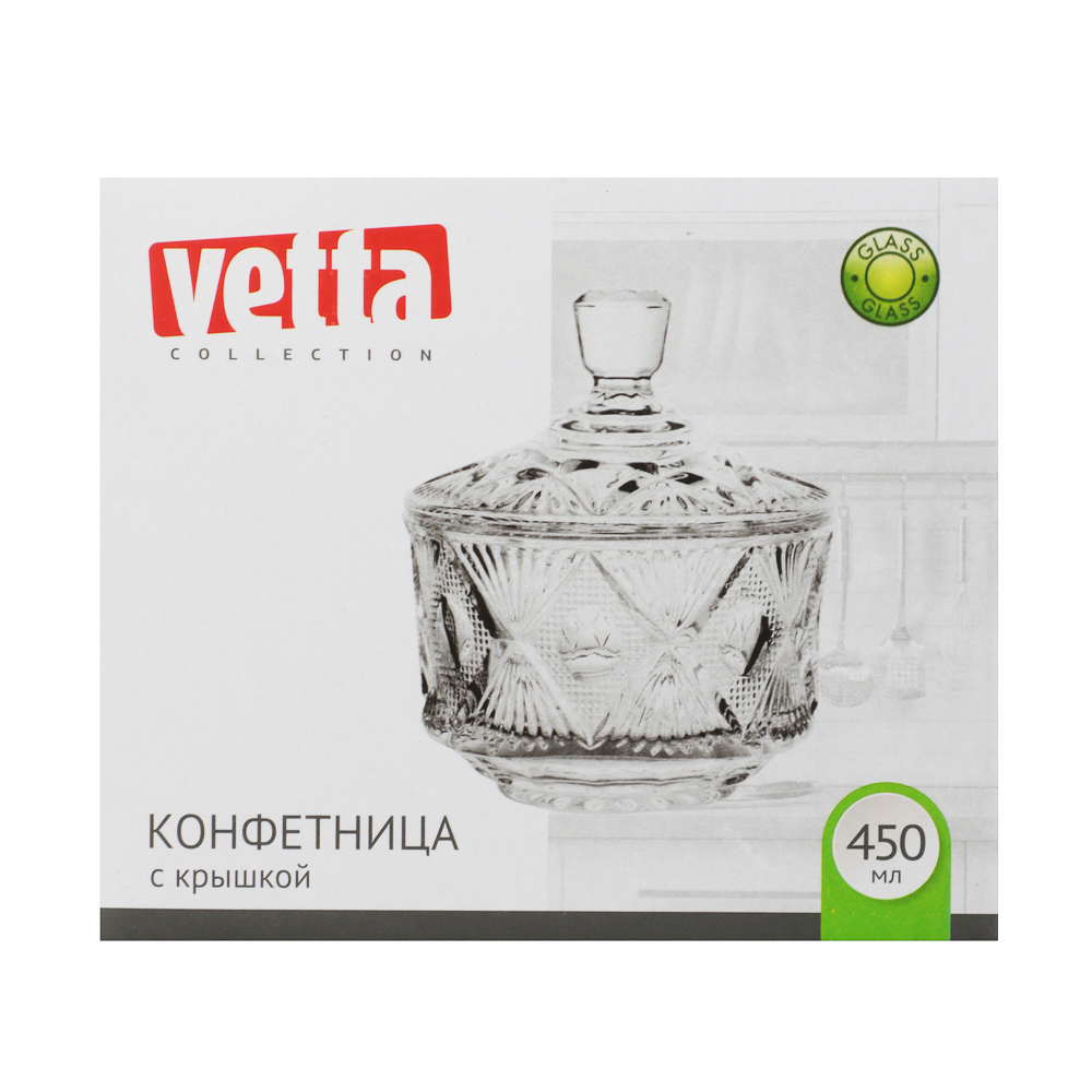 VETTA Конфетница с крышкой 450мл, 12х14см, стекло, арт.№ 877-714