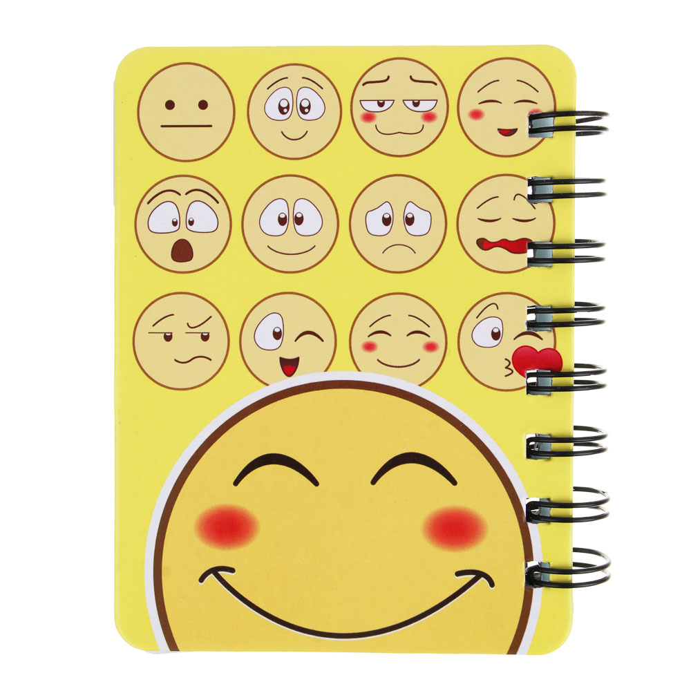Записная книжка 12х9,3см, 57 листов, "Смайлики", картон, спираль, 3 цветных разделителя, 4 дизайна, арт.№ 557-002