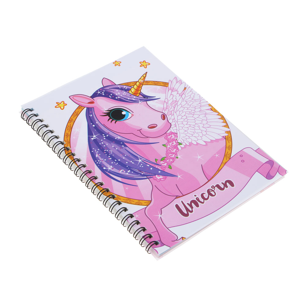 Записная книжка А5, 21х14,5см, 44 листа, "Единороги", картон, спираль, 4 дизайна, арт.№ 557-011