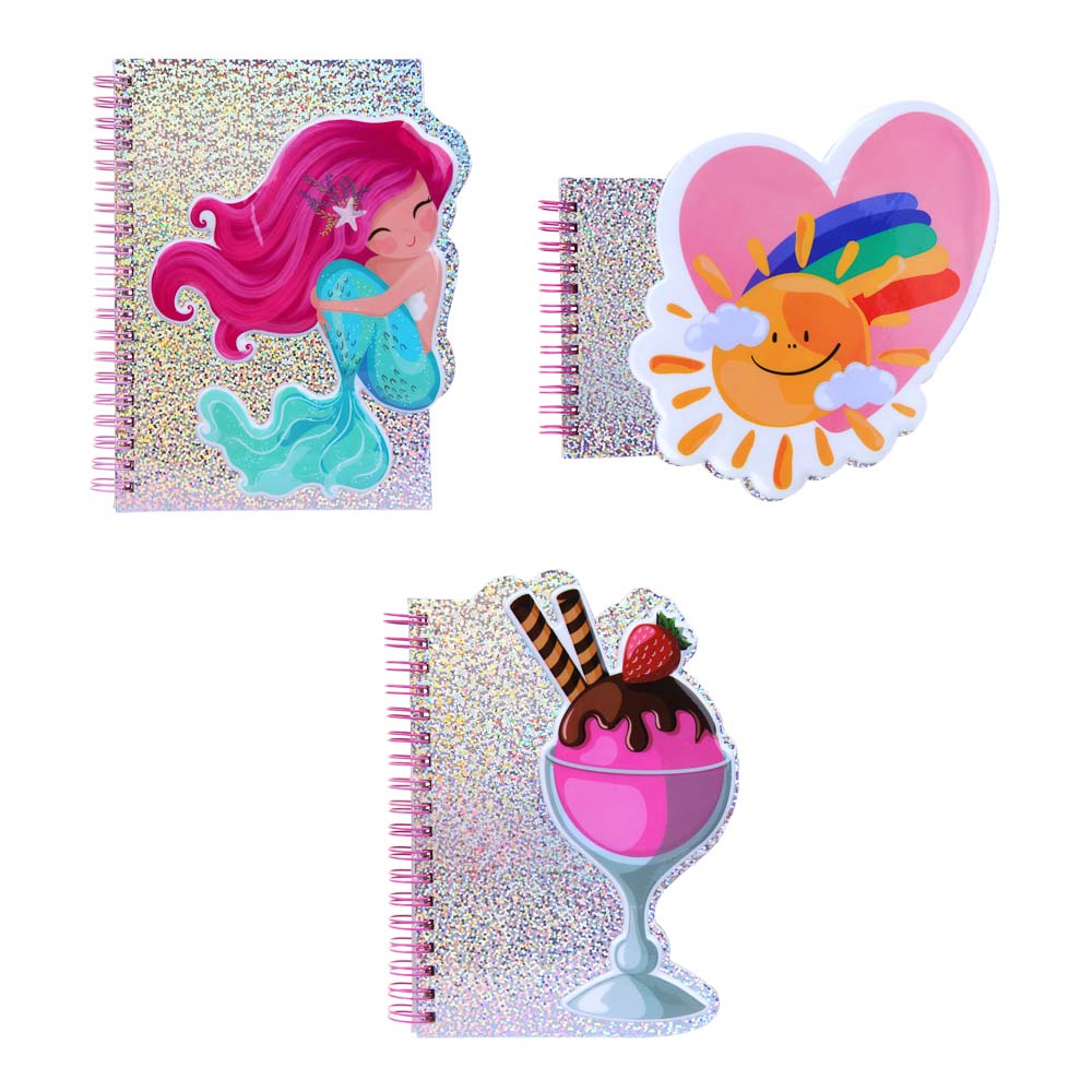 Записная книжка фигурная, 12,8-19,6х16,7-17,8см, 60л., голограф.обл., аппликация ПВХ, спираль, 3диз., арт.№ 557-019