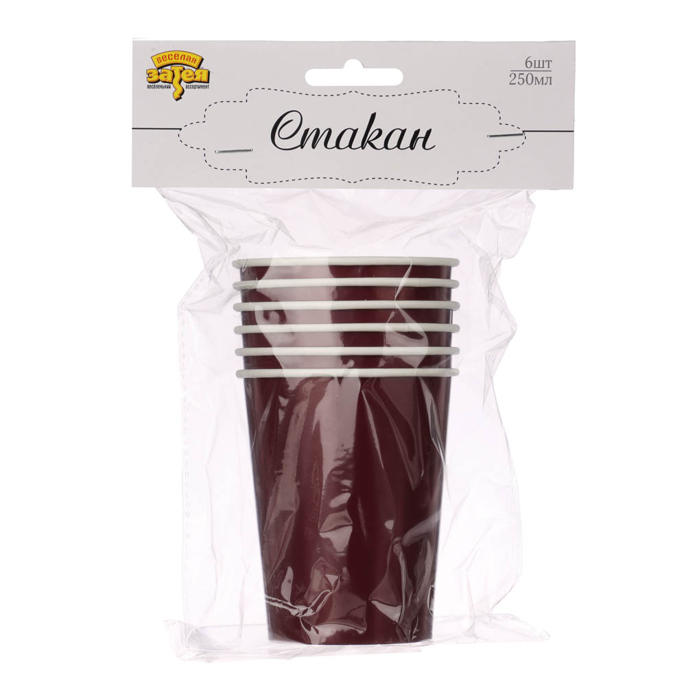 Стакан бордовый, персиковый в асс 250мл 6шт/G, арт.№ 530-427