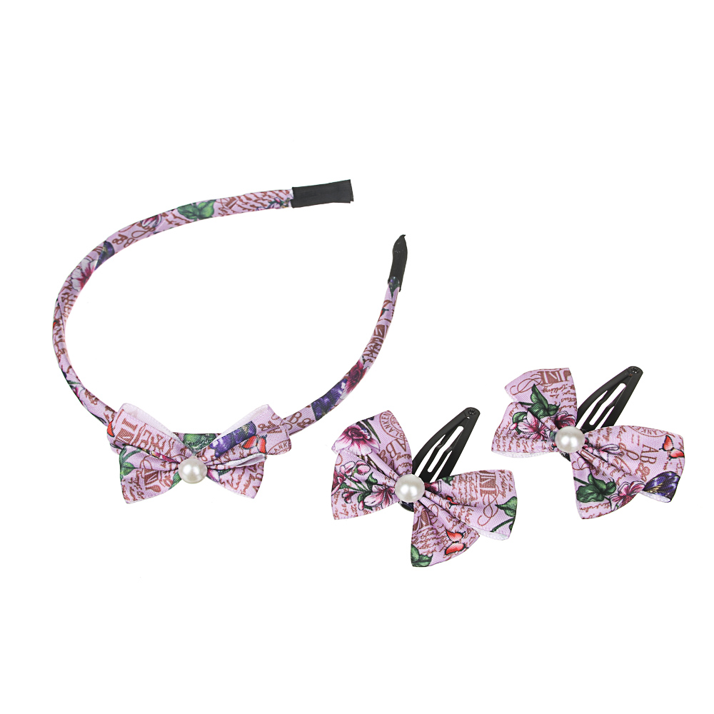 BERIOTTI Набор для волос: ободок 1см, заколка 2шт 4,5см, полиэстер, полистирол, металл, 2 дизайна, арт.№ 316-306