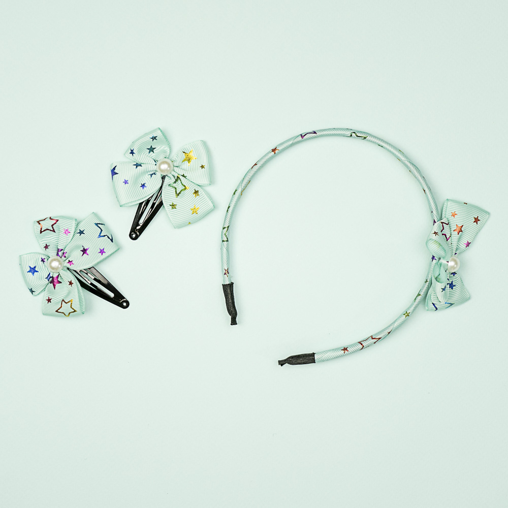 BERIOTTI Набор для волос: ободок 1см, заколка 2шт 4,5см, полиэстер, полистирол, металл, 2 дизайна, арт.№ 316-306