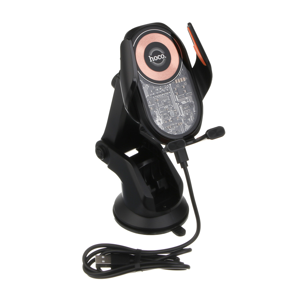 Держатель автомобильный для телефона hoco. модель HW34, беспроводная зарядка, черный, арт.№ 733-071