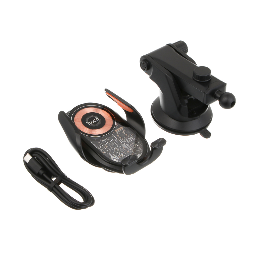 Держатель автомобильный для телефона hoco. модель HW34, беспроводная зарядка, черный, арт.№ 733-071