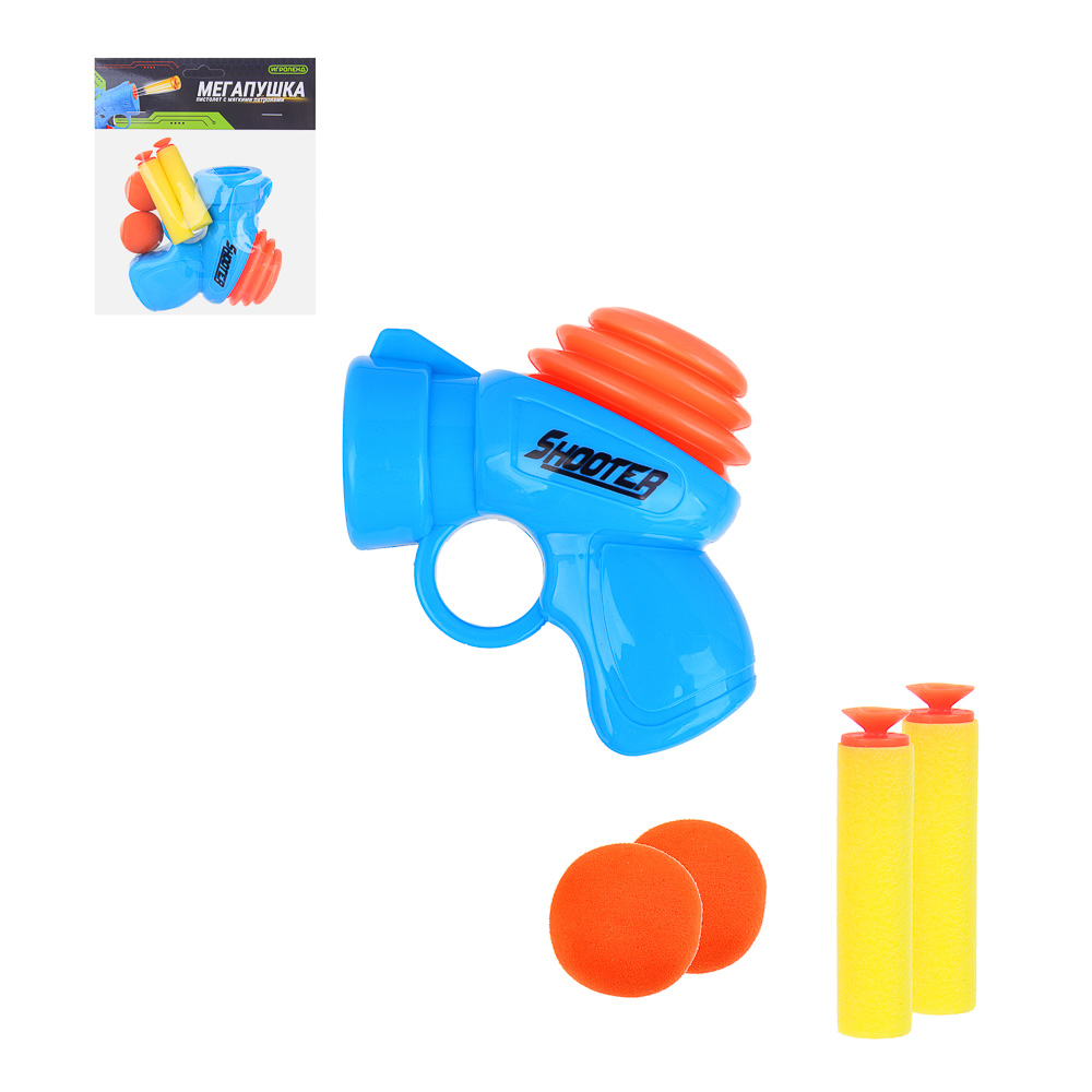 ИГРОЛЕНД Пистолет "Мегапушка", стреляет мягкими патронами, РР, 17х15,5х5,5, 2 цвета, арт.№ 261-770