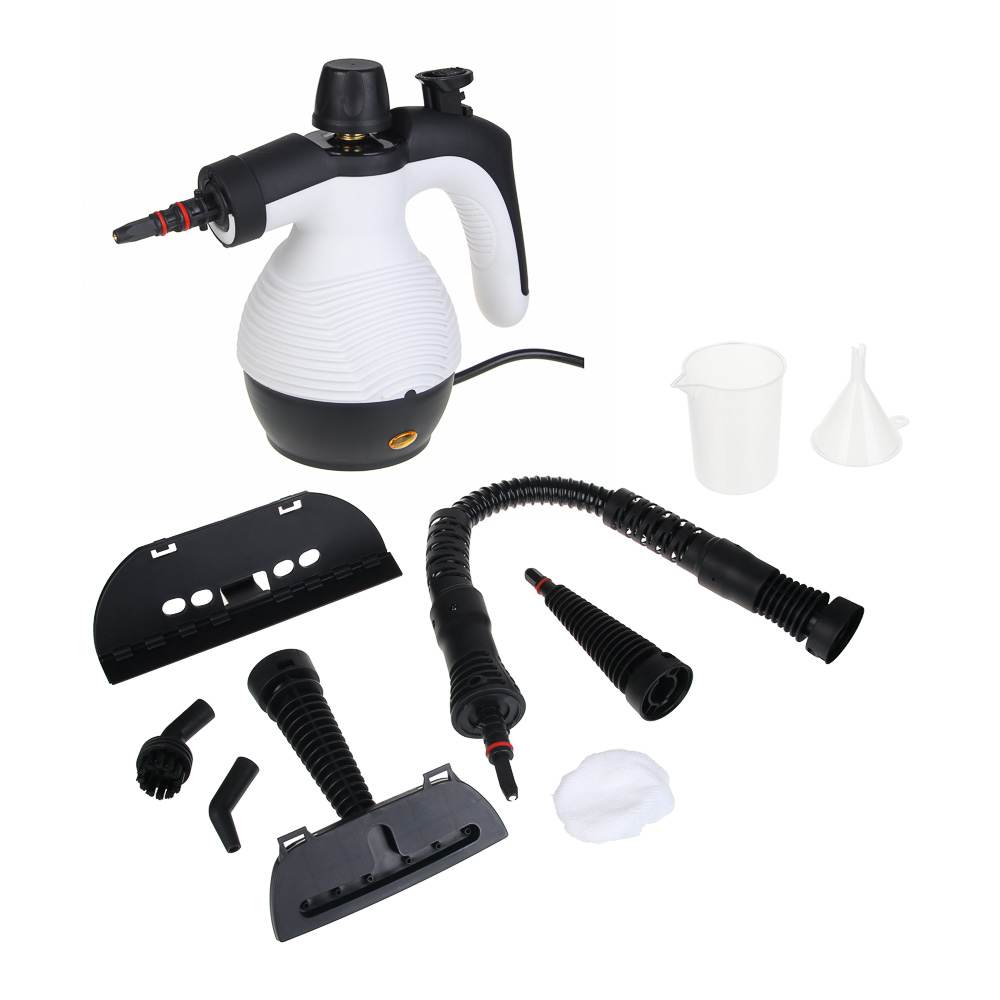 LEBEN Пароочиститель, 1000Вт, 9 насадок, от сети 220В, серый, арт.№ 248-018