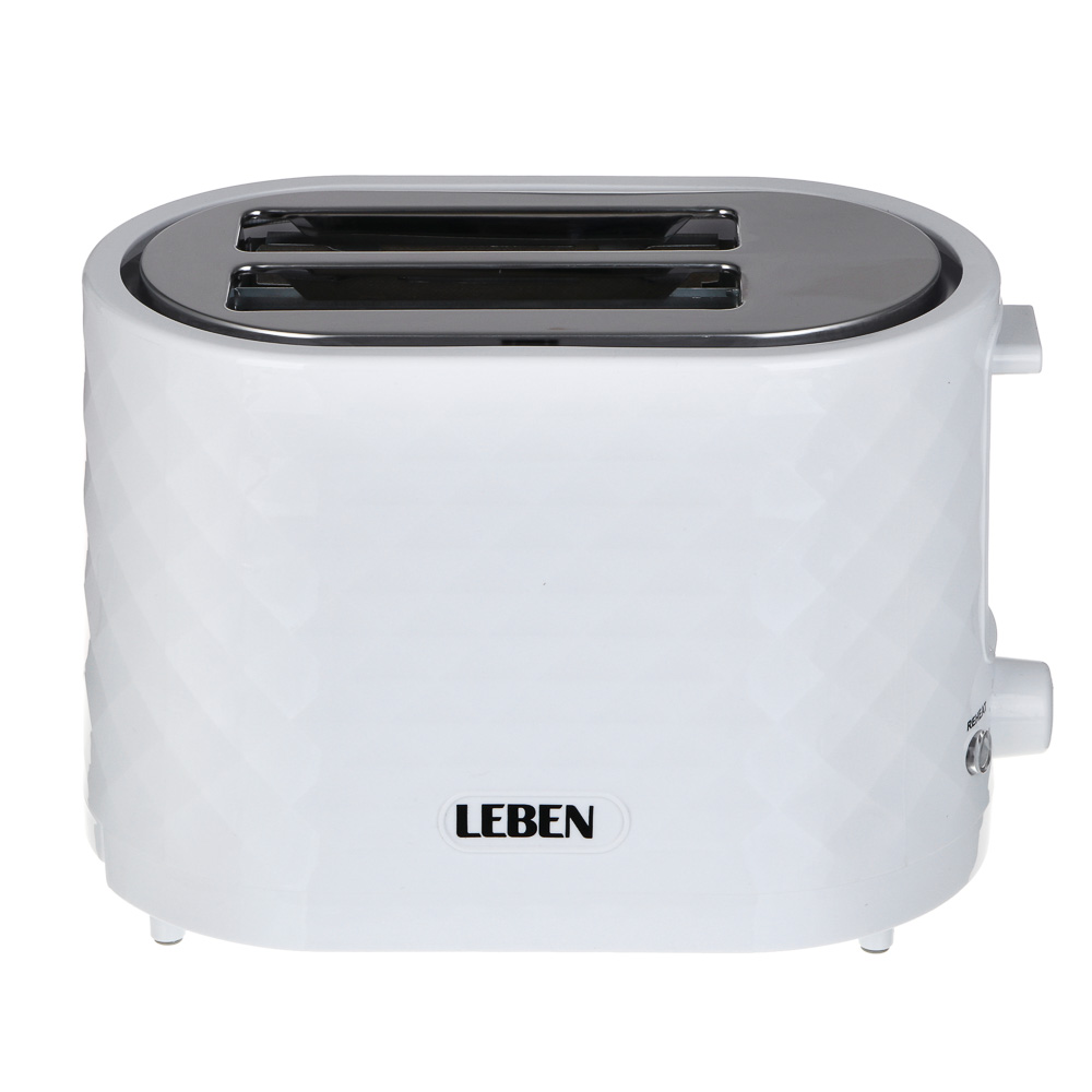 LEBEN Тостер, 650 Вт, 2 слота, режим разморозки, поддон для крошек, пластик, металл, белый, арт.№ 271-029